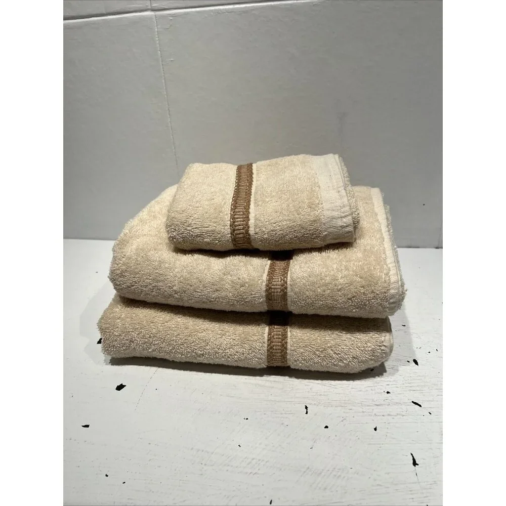 Vtg St Marys fieldcrest Cotton‎ blend Brown Set of 3 Bath Towels & Hand Towel